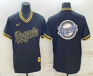 Mens Kansas City Royals Big Logo Black Gold Nike Cooperstown Legend V Neck Jersey